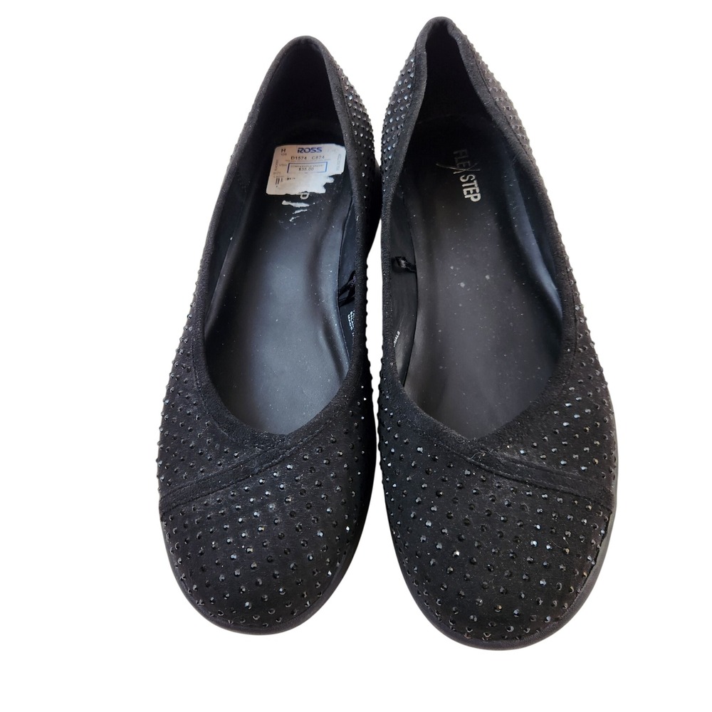 Flex Step‎ Penny Wide Black Studded Ballet Flats Womens Size 10W Comfort Shoes
